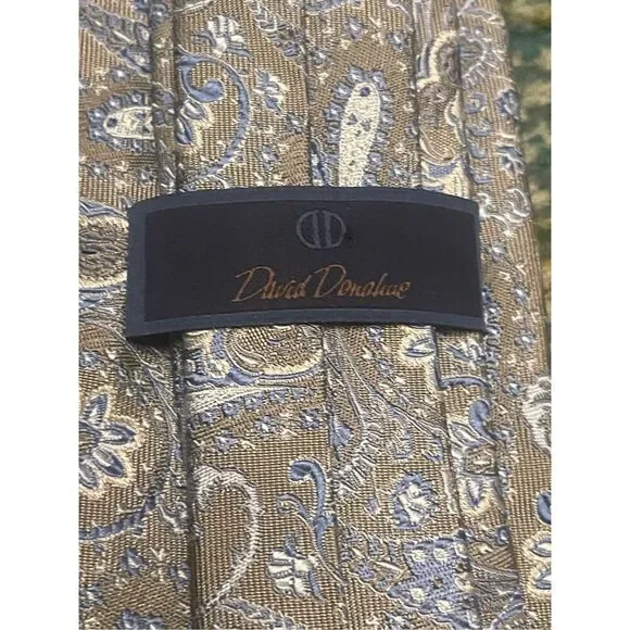 NWT David Donahue Paisley Silk Italian Handmade Neck Tie Gray Blue - Picture 13 of 14